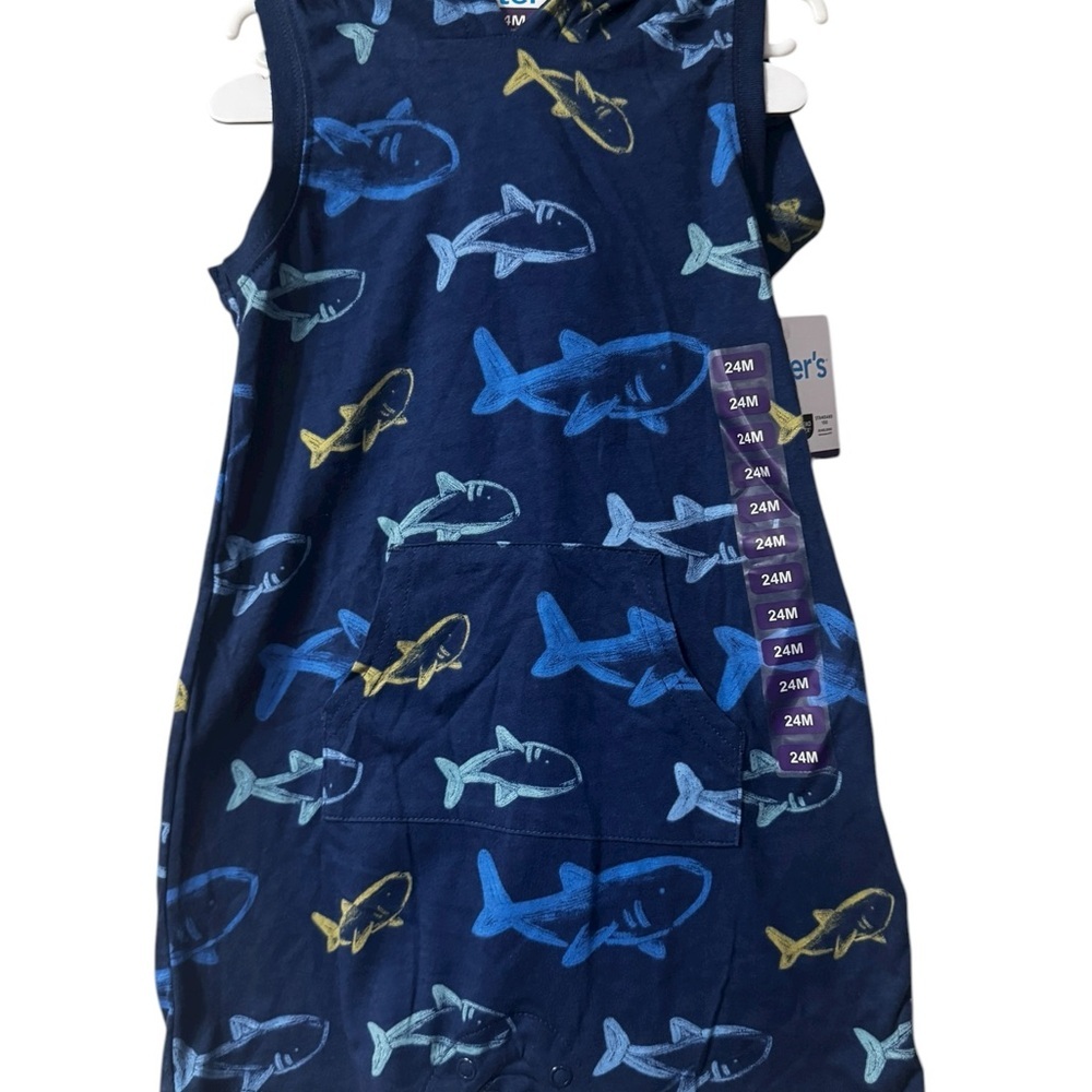 Carter's Navy Shark Pattern Romper - Picture 4 of 13